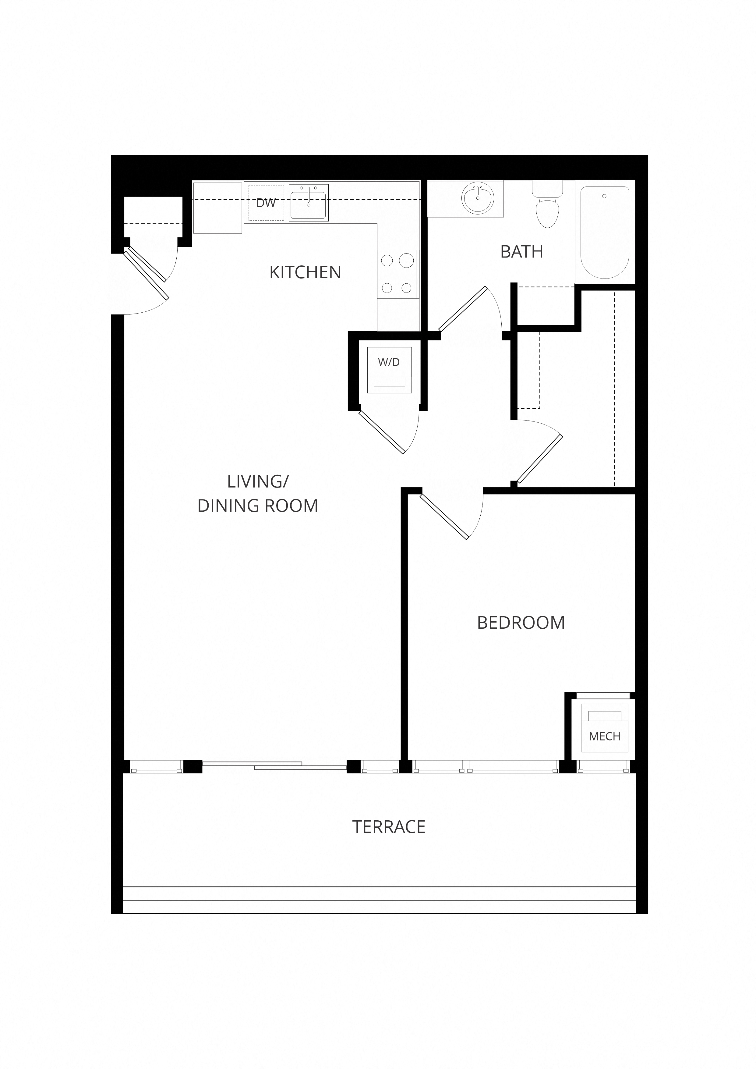 One Bedroom B - 3021 Holmes floor plan